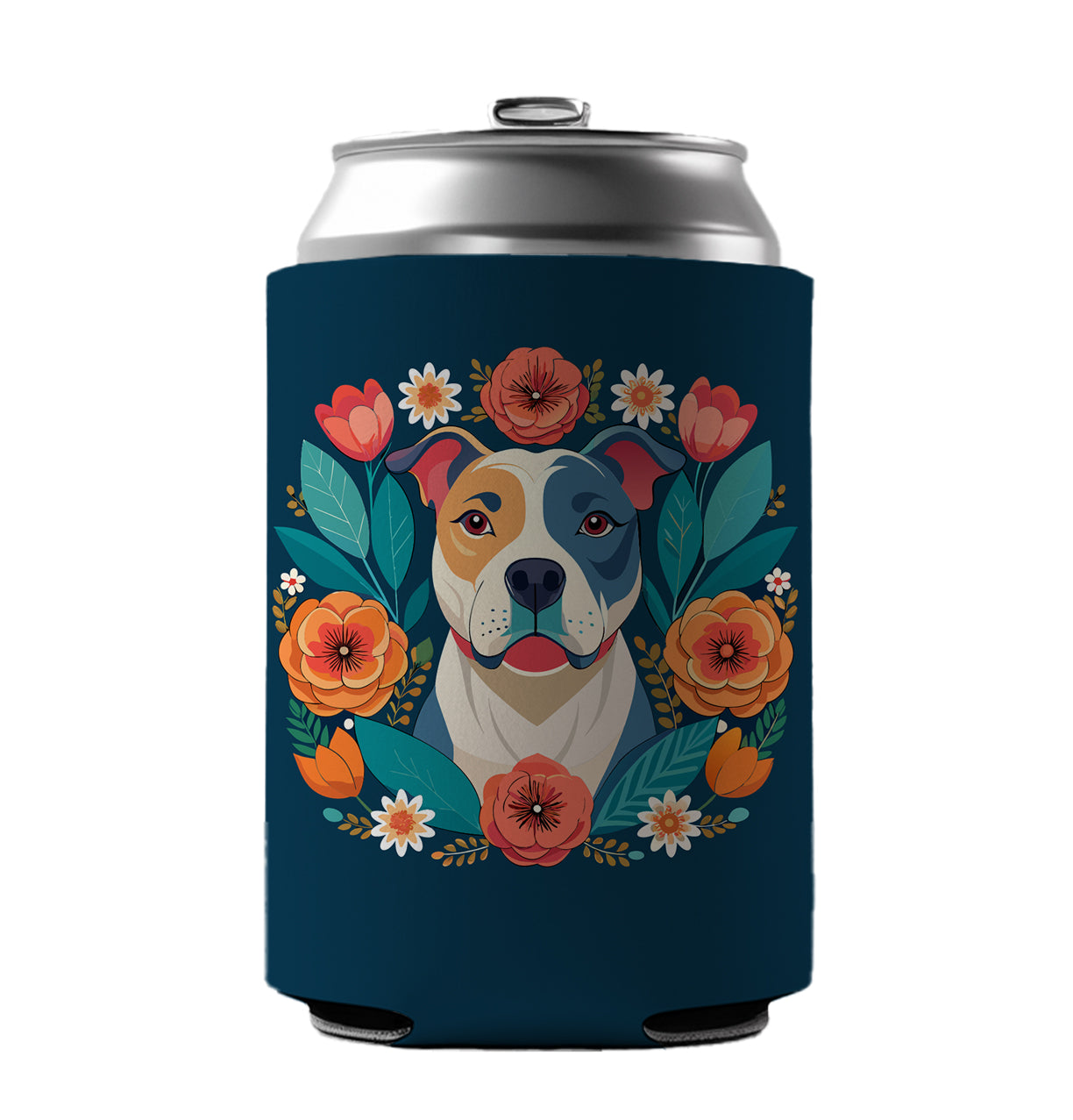 American Bulldog Dog Floral Flowers Can Cooler Beer Soda Drink Insulated Holder Sleeve Hugger