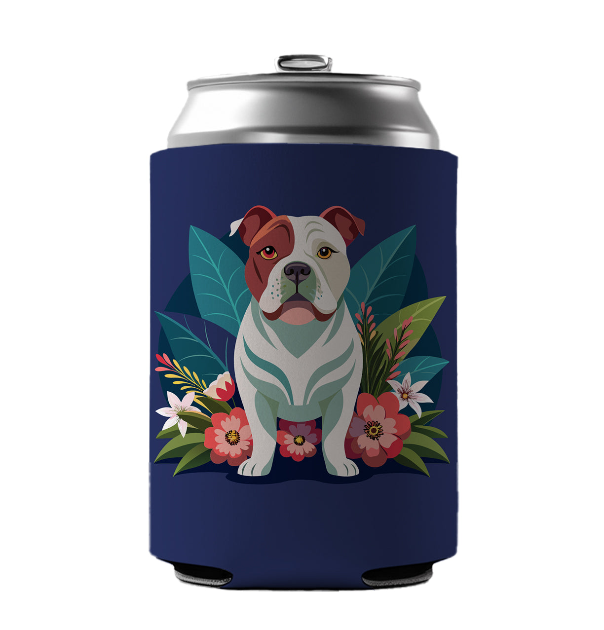 American Bulldog Floral Flowers Can Cooler Beer Soda Drink Insulated Holder Sleeve Hugger