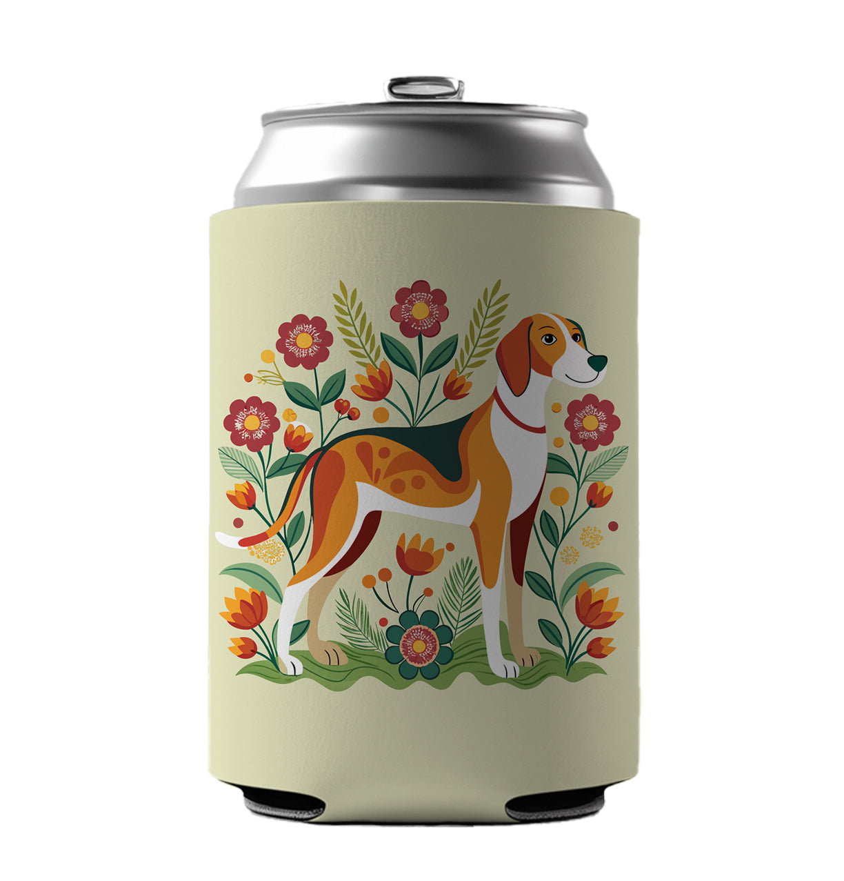 American Foxhound Dog Floral Flowers Can Cooler Beer Soda Drink Insulated Holder Sleeve Hugger