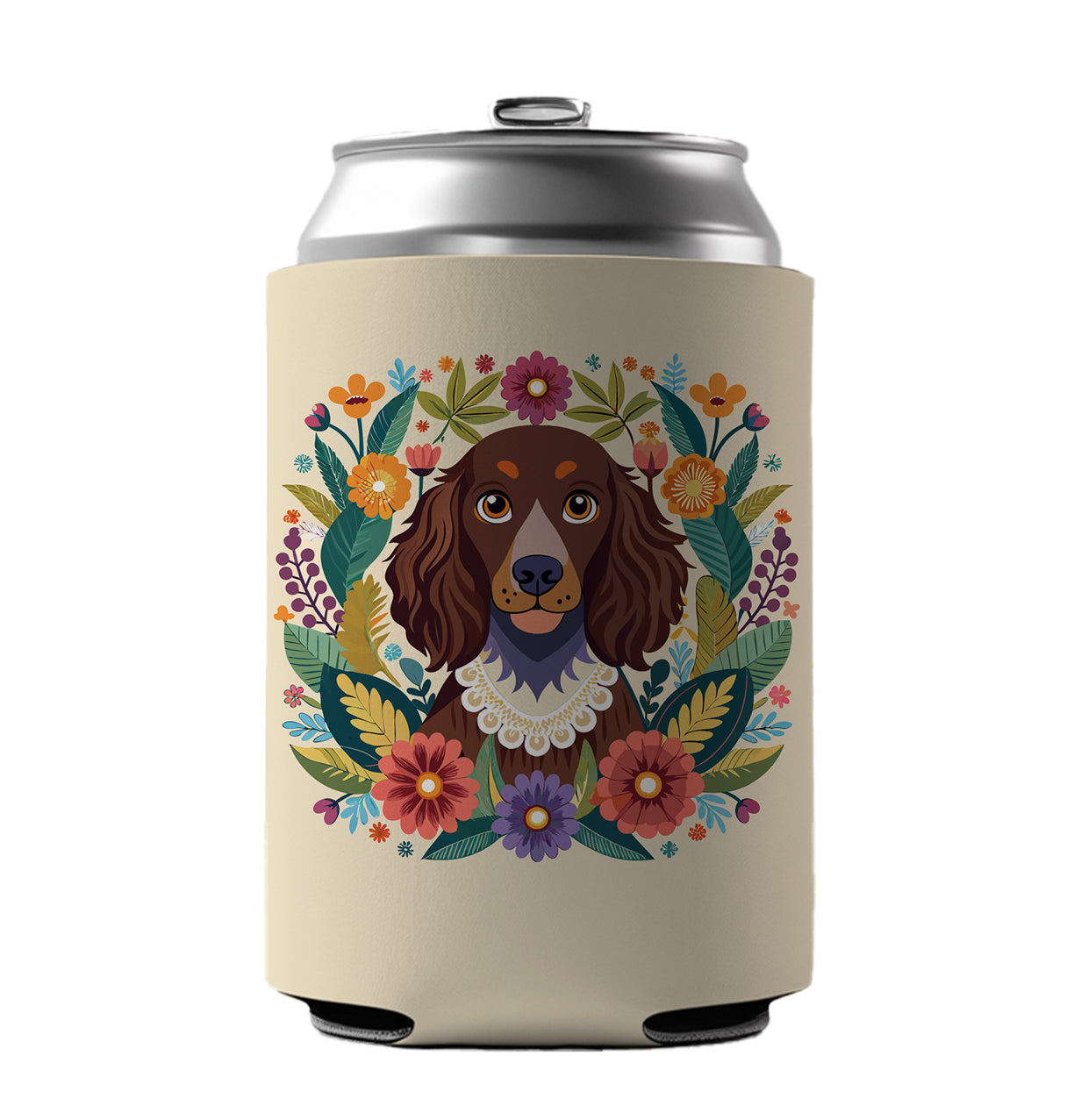 American Water Spaniel Dog Floral Flowers Can Cooler Beer Soda Drink Insulated Holder Sleeve Hugger
