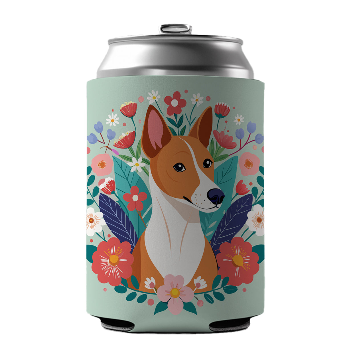 Basenji Dog Floral Flowers Can Cooler Beer Soda Drink Insulated Holder Sleeve Hugger