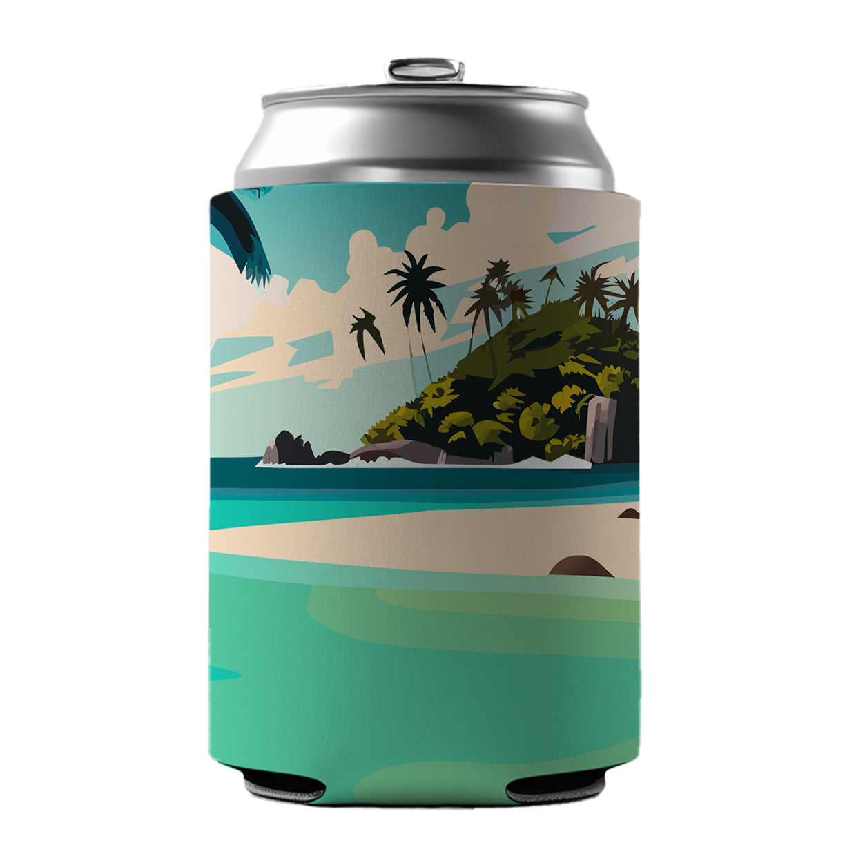 Beach Tropical Island Paradise Vacation Can Cooler Beer Soda Drink Insulated Holder Sleeve Hugger