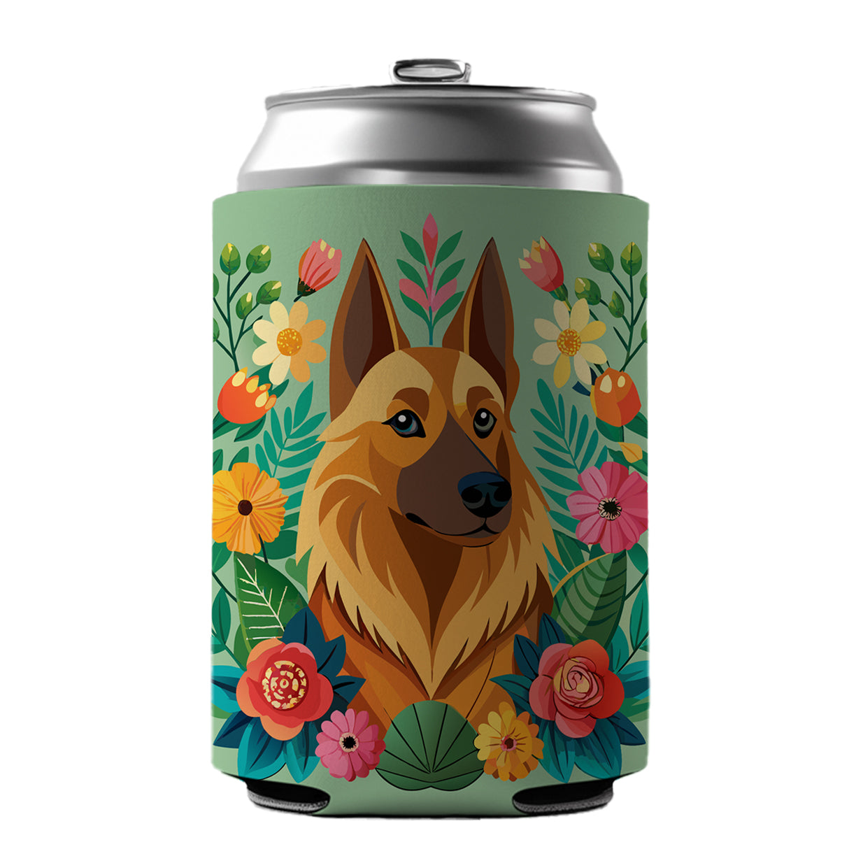 Belgian Shepherd Dog Floral Flowers Can Cooler Beer Soda Drink Insulated Holder Sleeve Hugger