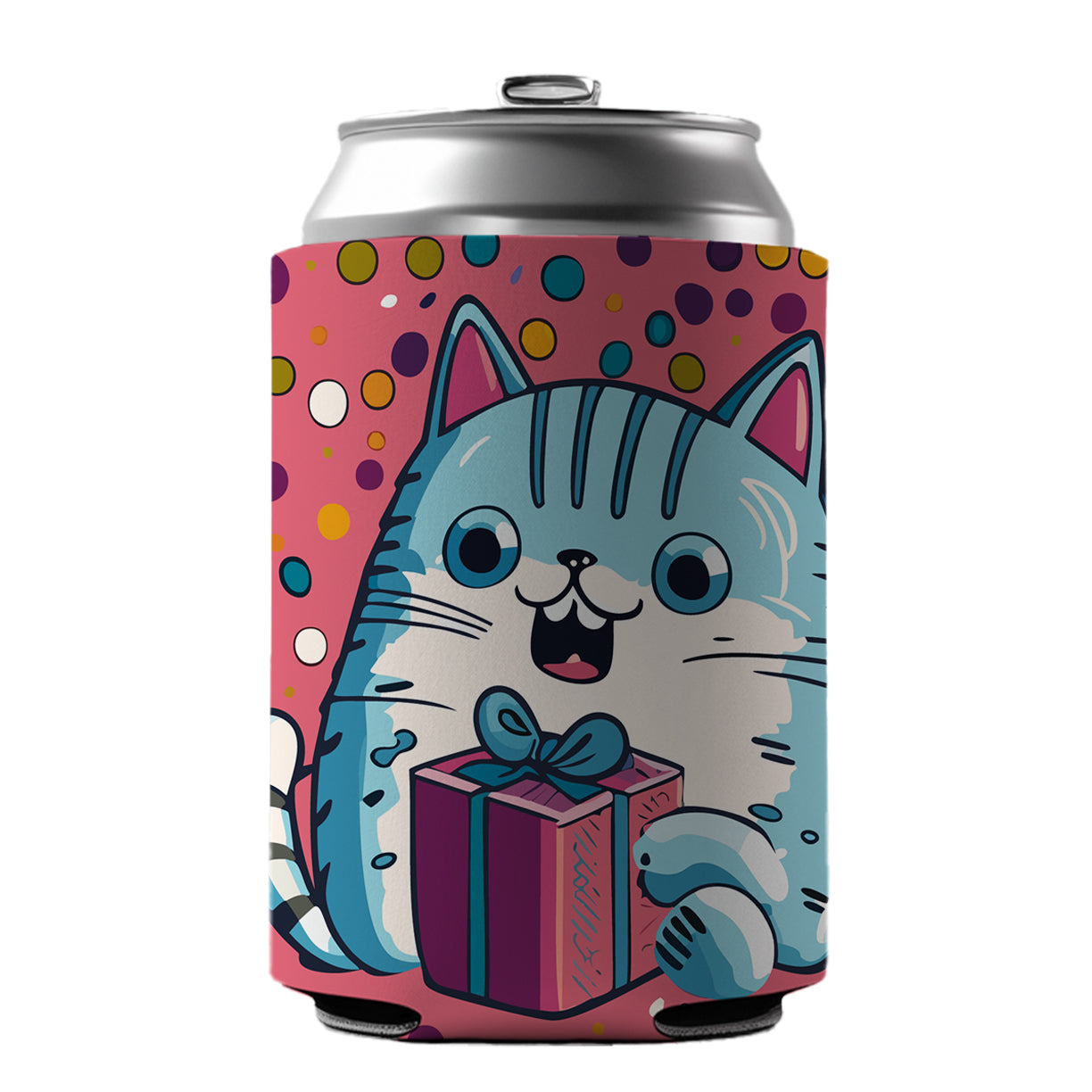 Birthday Cat Blue Funny Can Cooler Beer Soda Drink Insulated Holder Sleeve Hugger