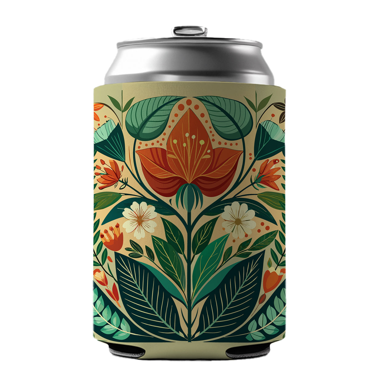 Botanical Floral Art Nouveau Design Can Cooler Beer Soda Drink Insulated Holder Sleeve Hugger