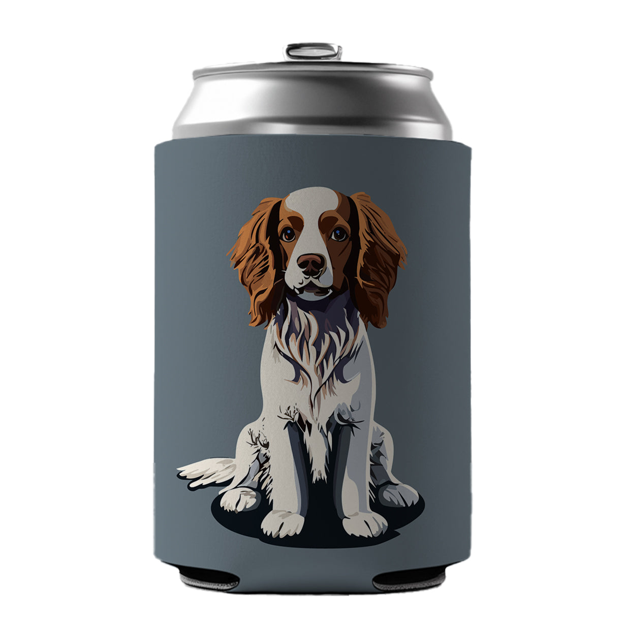 Brittany Spaniel Dog Sitting Can Cooler Beer Soda Drink Insulated Holder Sleeve Hugger