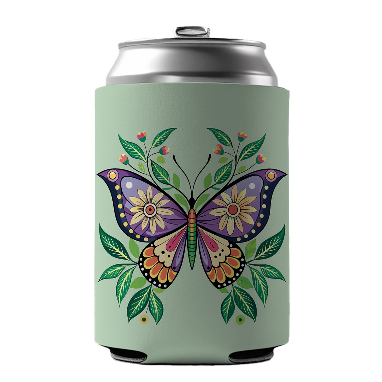 Butterfly Floral Flowers Can Cooler Beer Soda Drink Insulated Holder Sleeve Hugger