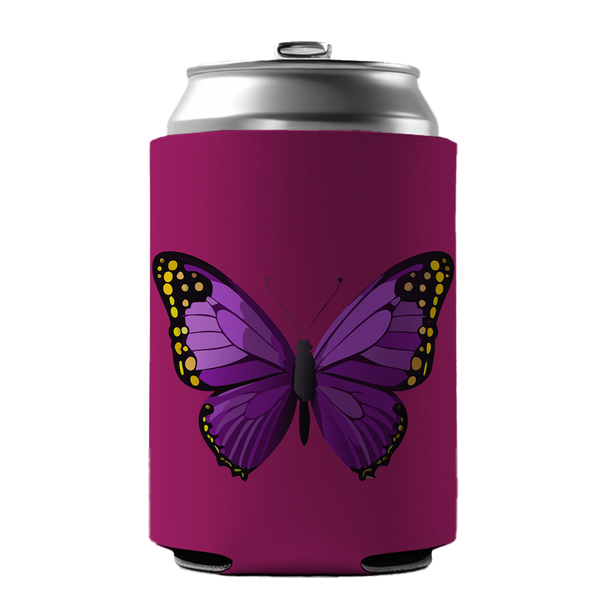 Butterfly Purple Can Cooler Beer Soda Drink Insulated Holder Sleeve Hugger
