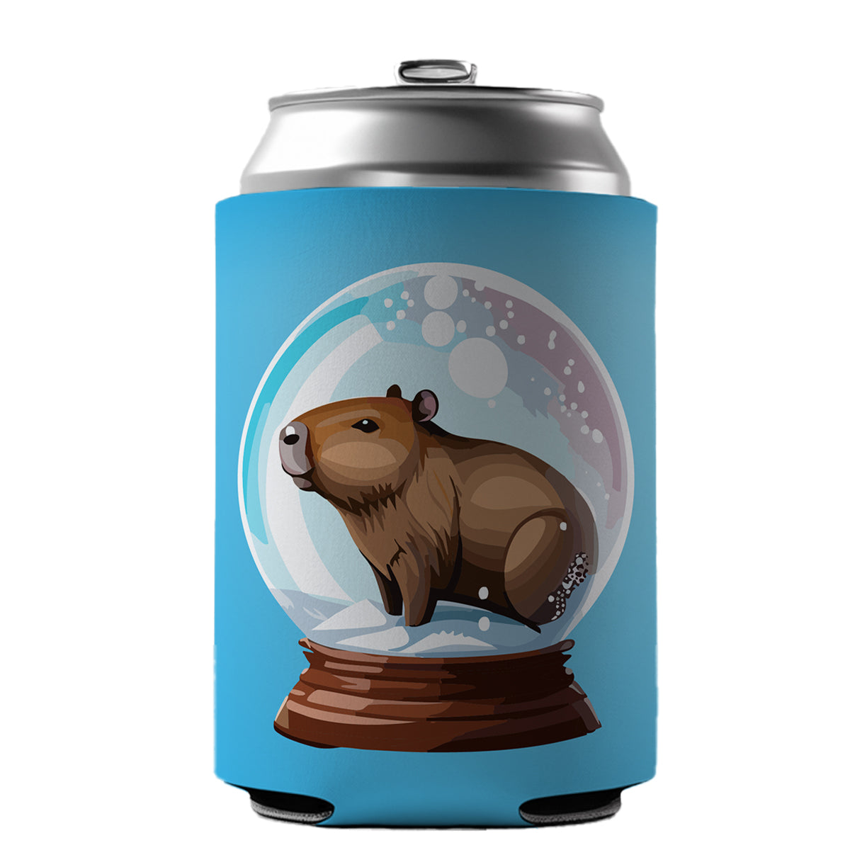 Capybara in a Snow Globe Christmas Can Cooler Beer Soda Drink Insulated Holder Sleeve Hugger