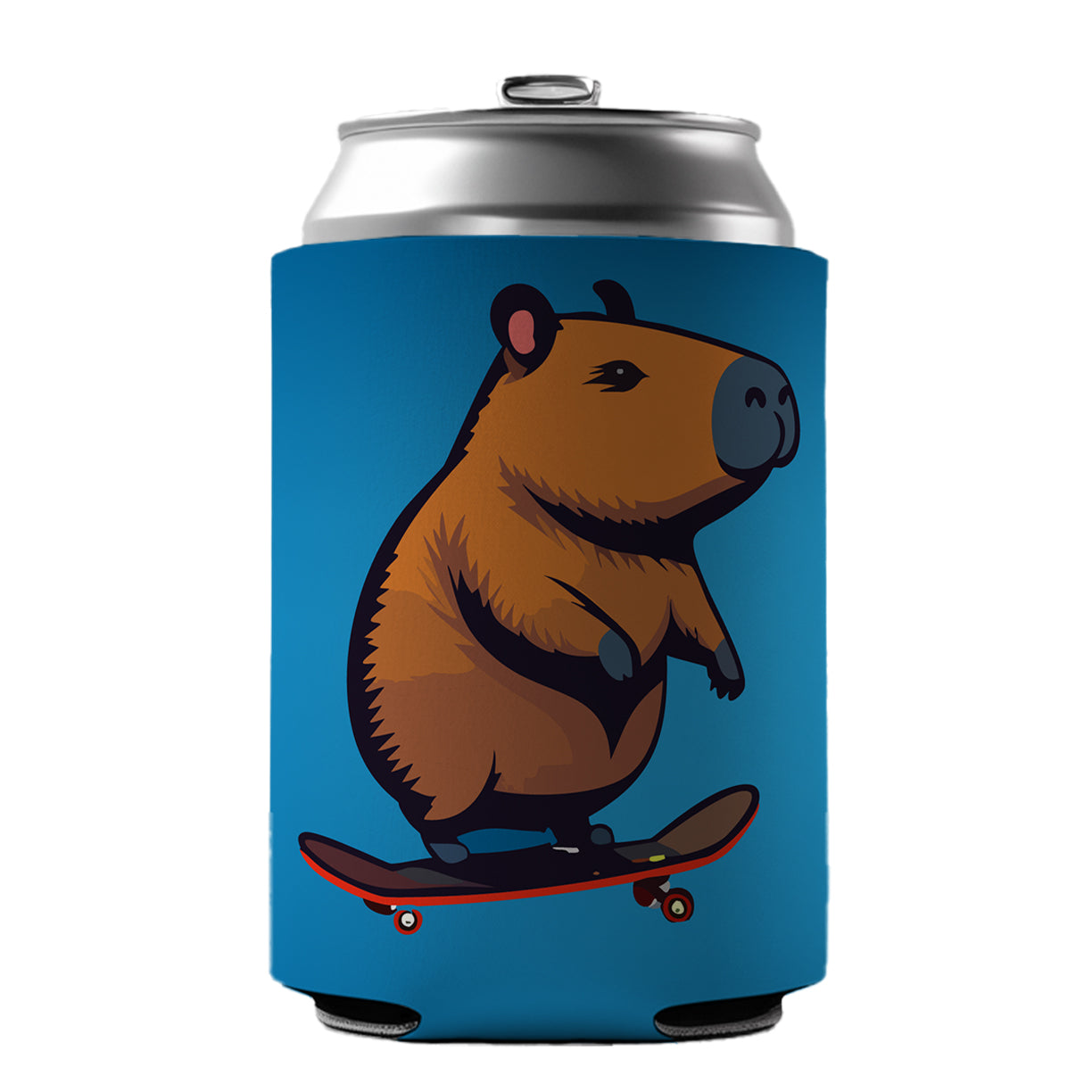 Capybara Riding Skateboard Skater Funny Can Cooler Beer Soda Drink Insulated Holder Sleeve Hugger