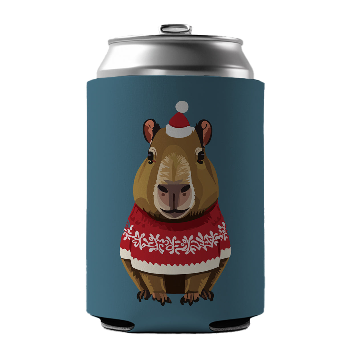 Capybara Wearing Christmas Sweater Funny Can Cooler Beer Soda Drink Insulated Holder Sleeve Hugger