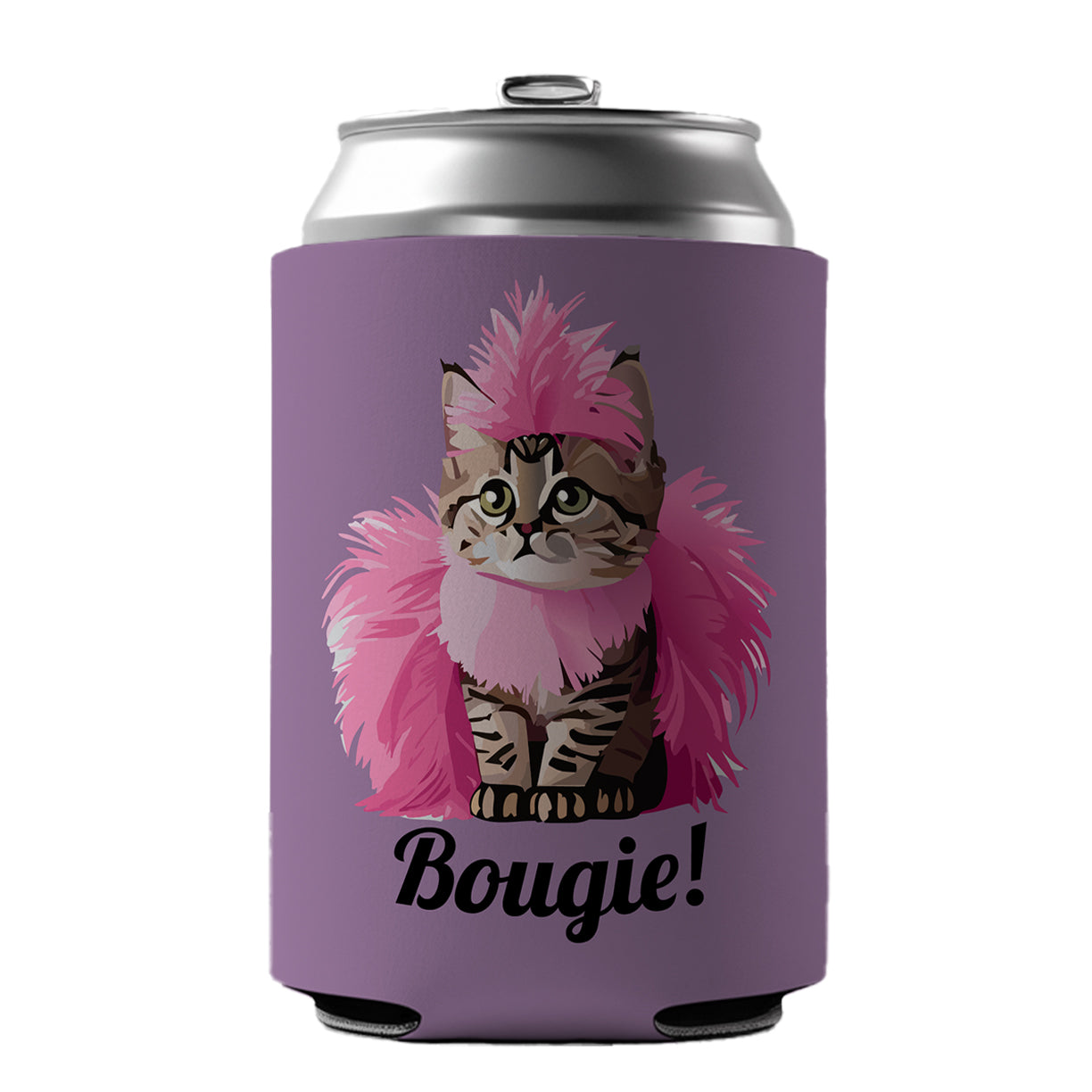 Cat Bougie Funny Pink Feather Boa Can Cooler Beer Soda Drink Insulated Holder Sleeve Hugger