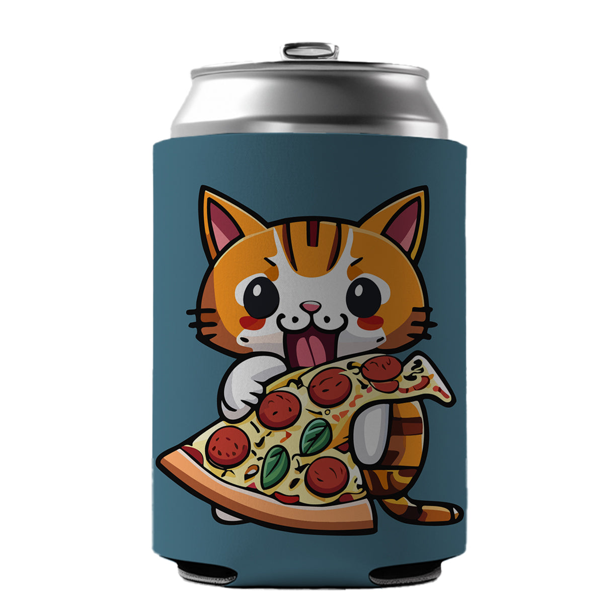 Cat Eating Pizza Funny Can Cooler Beer Soda Drink Insulated Holder Sleeve Hugger