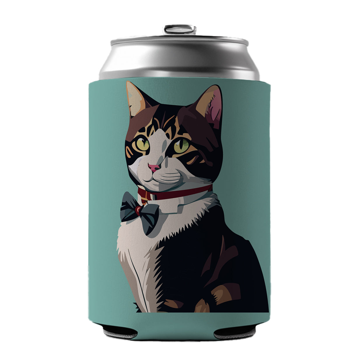 Cat Fancy with Bowtie Can Cooler Beer Soda Drink Insulated Holder Sleeve Hugger
