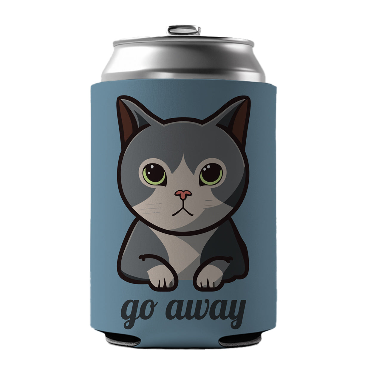 Cat Gray Go Away Funny Can Cooler Beer Soda Drink Insulated Holder Sleeve Hugger