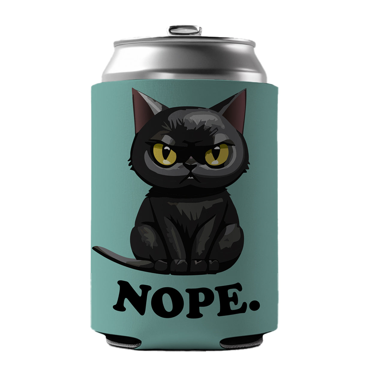 Cat Nope Funny Black Can Cooler Beer Soda Drink Insulated Holder Sleeve Hugger