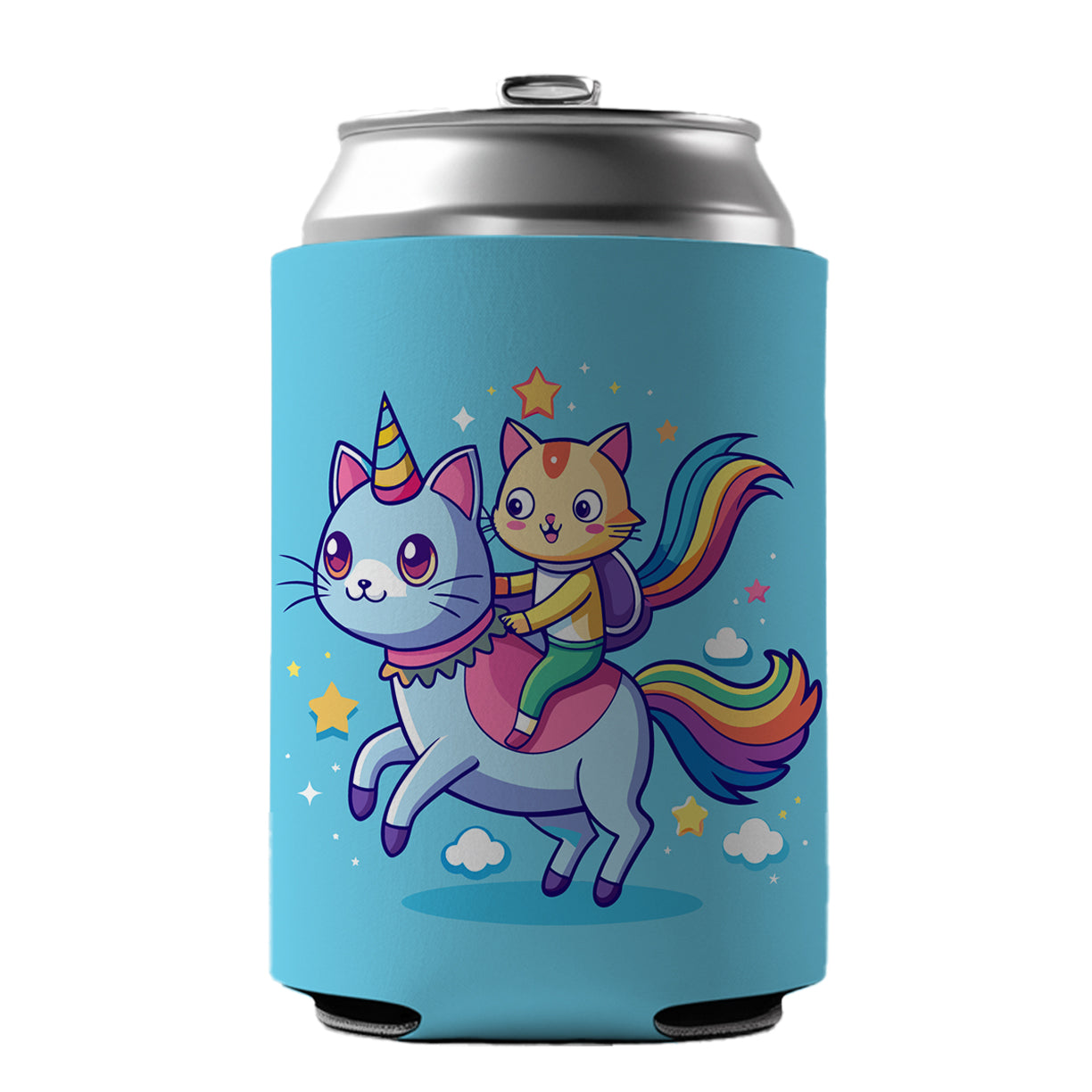 Cat Riding Caticorn Unicorn Funny Can Cooler Beer Soda Drink Insulated Holder Sleeve Hugger