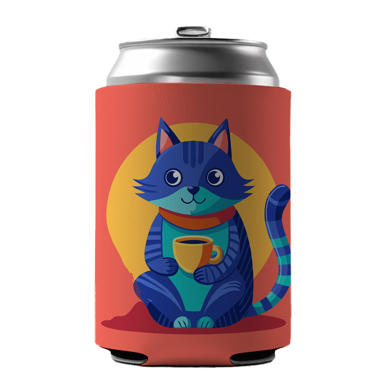 Cat Sipping Tea Can Cooler Beer Soda Drink Insulated Holder Sleeve Hugger