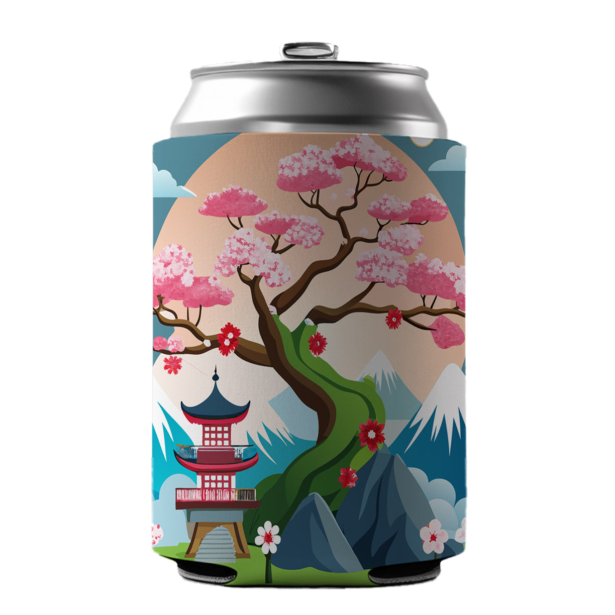Cherry Blossom Tree Japanese Garden Can Cooler Beer Soda Drink Insulated Holder Sleeve Hugger