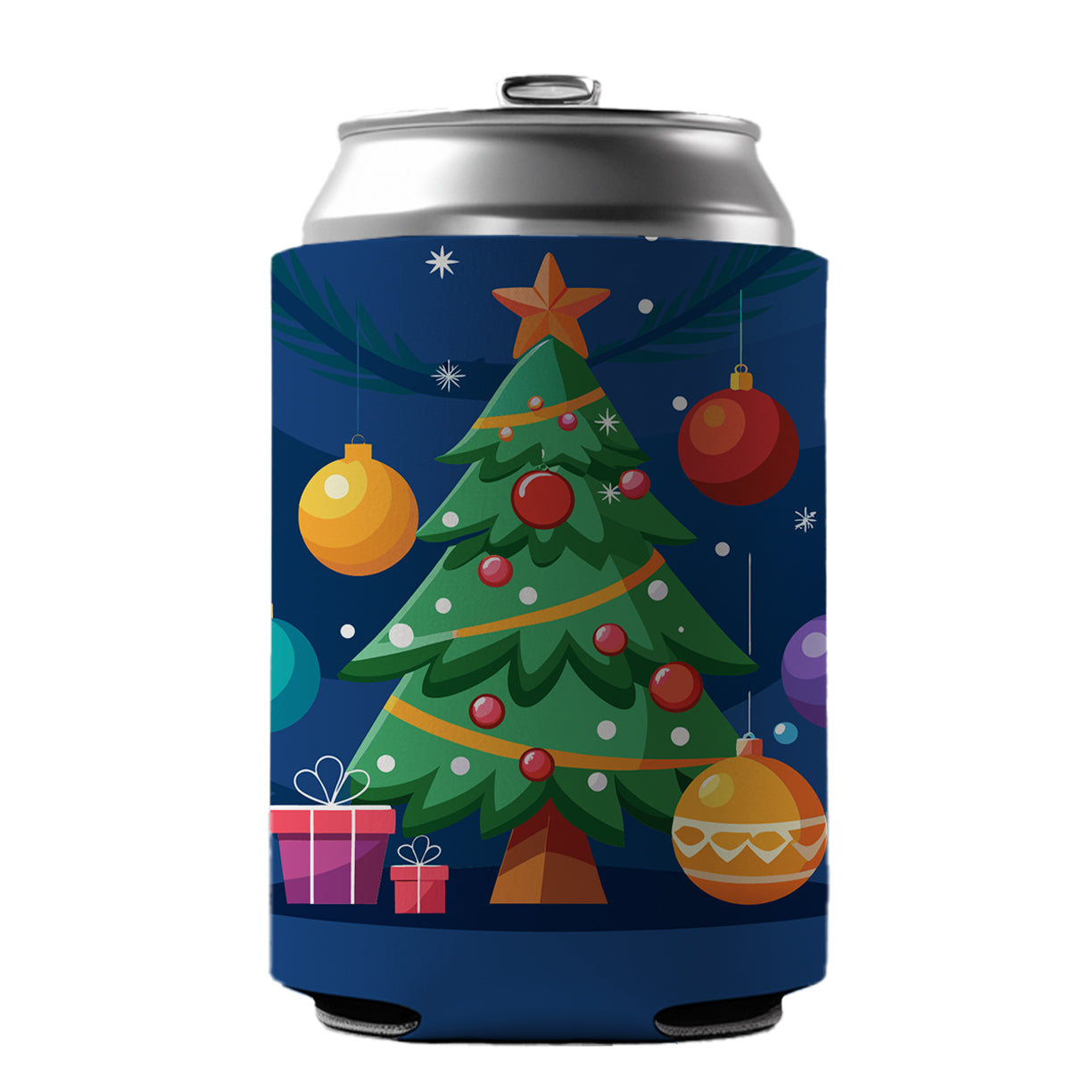 Christmas Tree and Ornaments Modern Can Cooler Beer Soda Drink Insulated Holder Sleeve Hugger