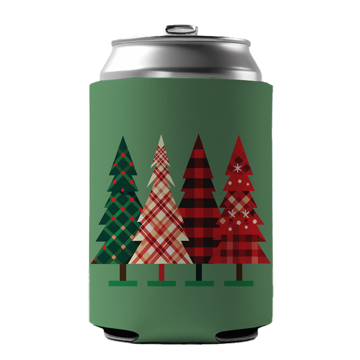 Christmas Trees Plaid Modern Cute Can Cooler Beer Soda Drink Insulated Holder Sleeve Hugger