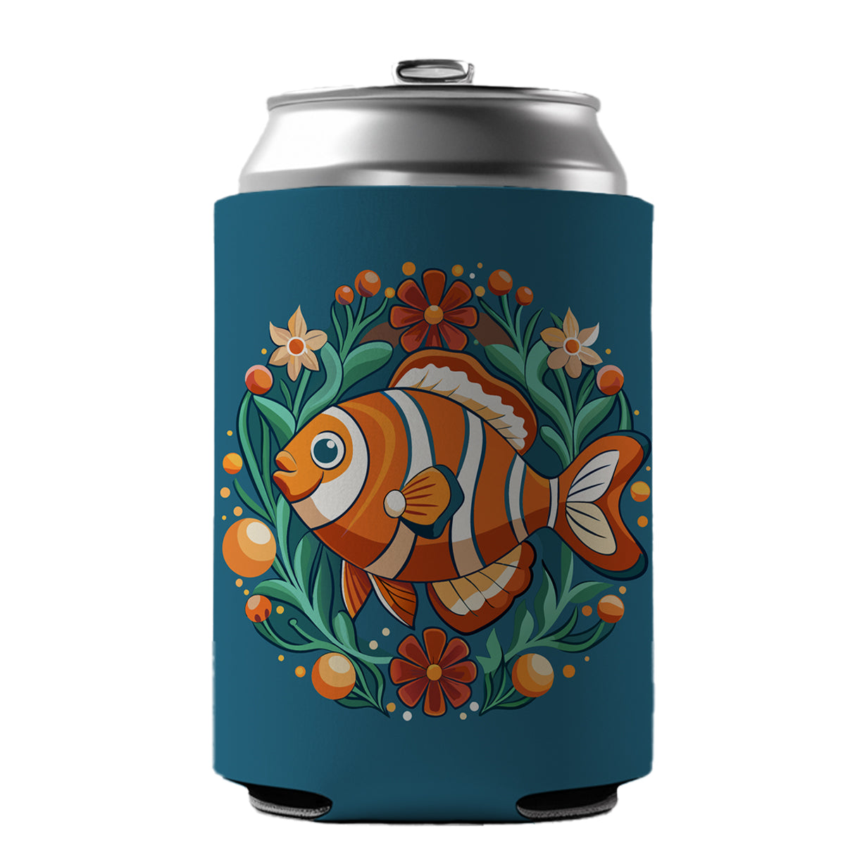 Clownfish Floral Flowers Can Cooler Beer Soda Drink Insulated Holder Sleeve Hugger