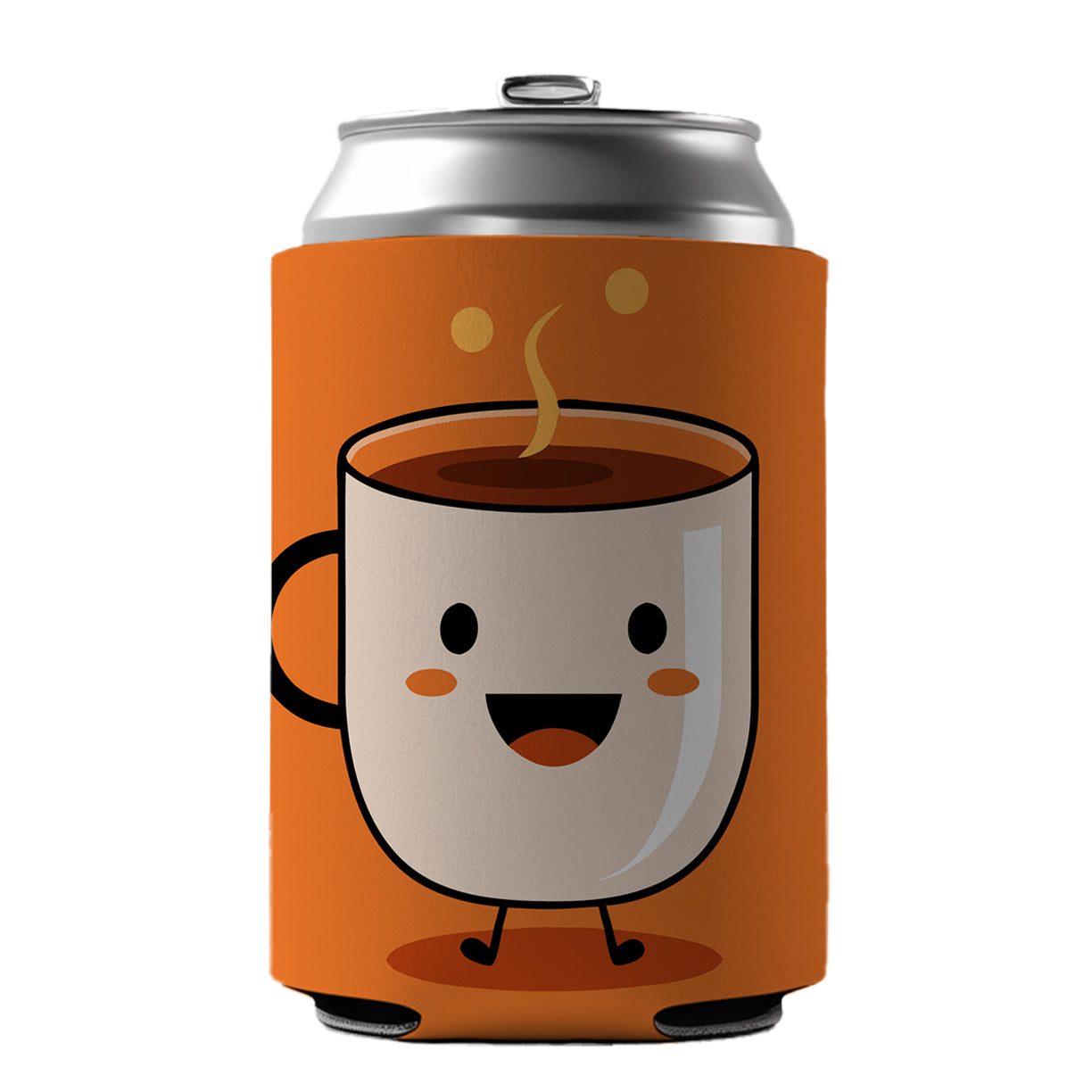 Coffee Mug Cup Smiling Happy Can Cooler Beer Soda Drink Insulated Holder Sleeve Hugger