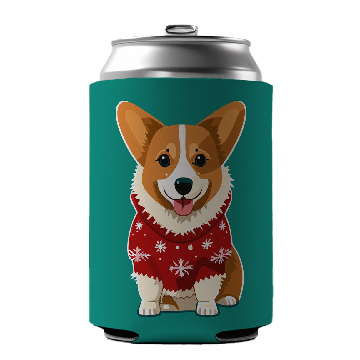 Corgi Wearing Christmas Sweater Can Cooler Beer Soda Drink Insulated Holder Sleeve Hugger