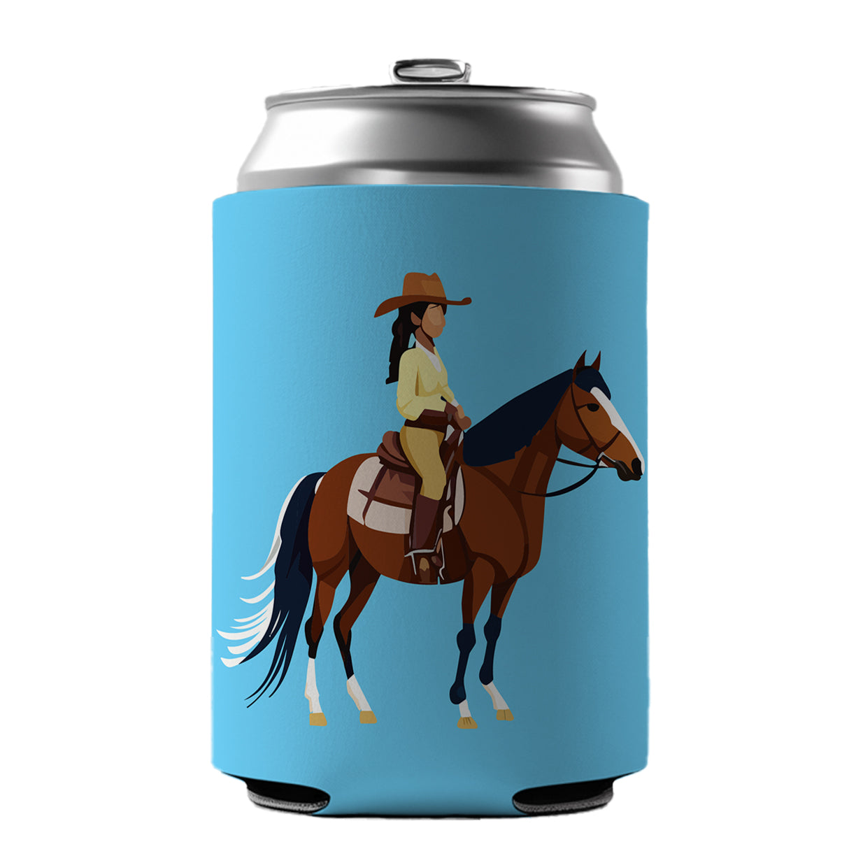 Cowgirl Woman on Horse Can Cooler Beer Soda Drink Insulated Holder Sleeve Hugger
