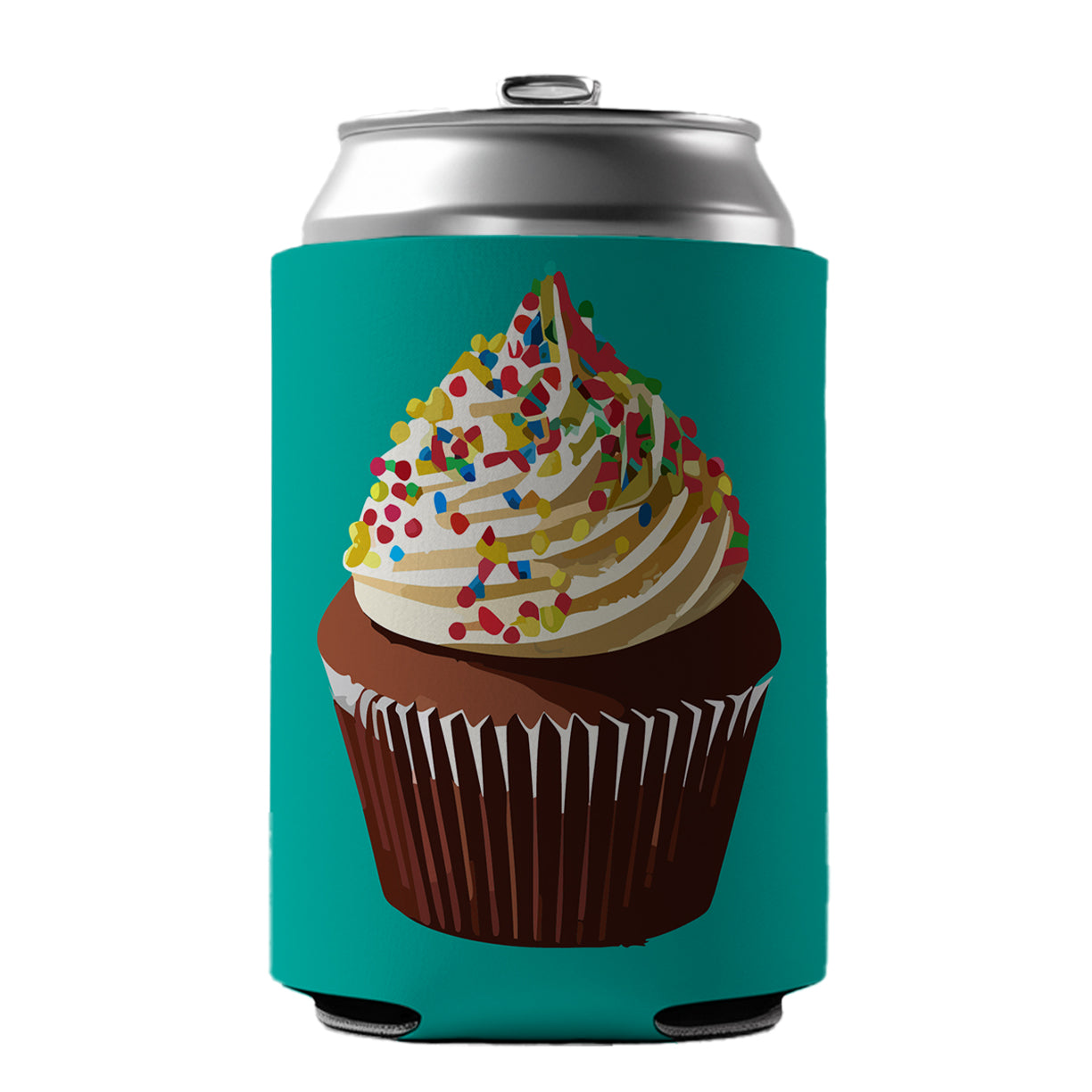 Cupcake with Sprinkles Birthday Celebration Can Cooler Beer Soda Drink Insulated Holder Sleeve Hugger