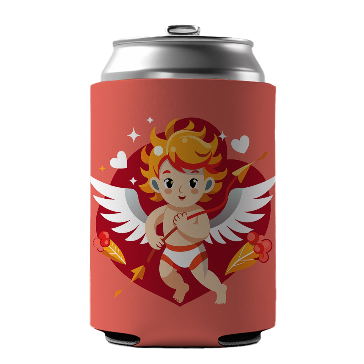 Cupid Cherub with Arrow Valentines Day Can Cooler Beer Soda Drink Insulated Holder Sleeve Hugger