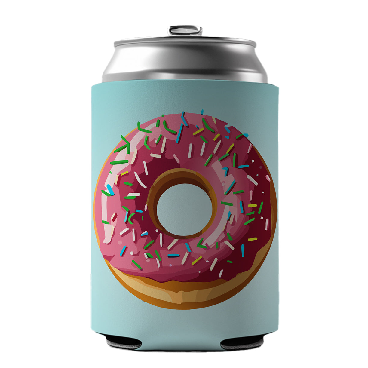 Donut Pink Sprinkles Can Cooler Beer Soda Drink Insulated Holder Sleeve Hugger