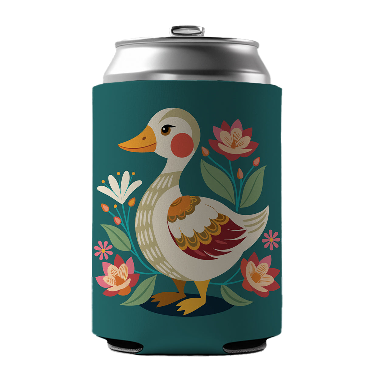 Duck Floral Flowers Can Cooler Beer Soda Drink Insulated Holder Sleeve Hugger