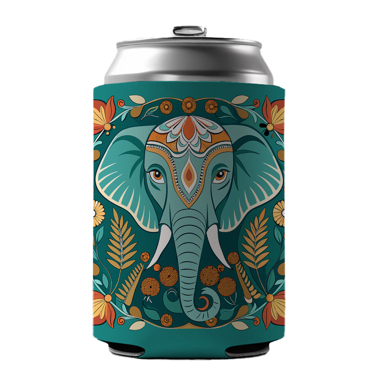 Elephant Floral Art Nouveau Flowers Elegant Can Cooler Beer Soda Drink Insulated Holder Sleeve Hugger