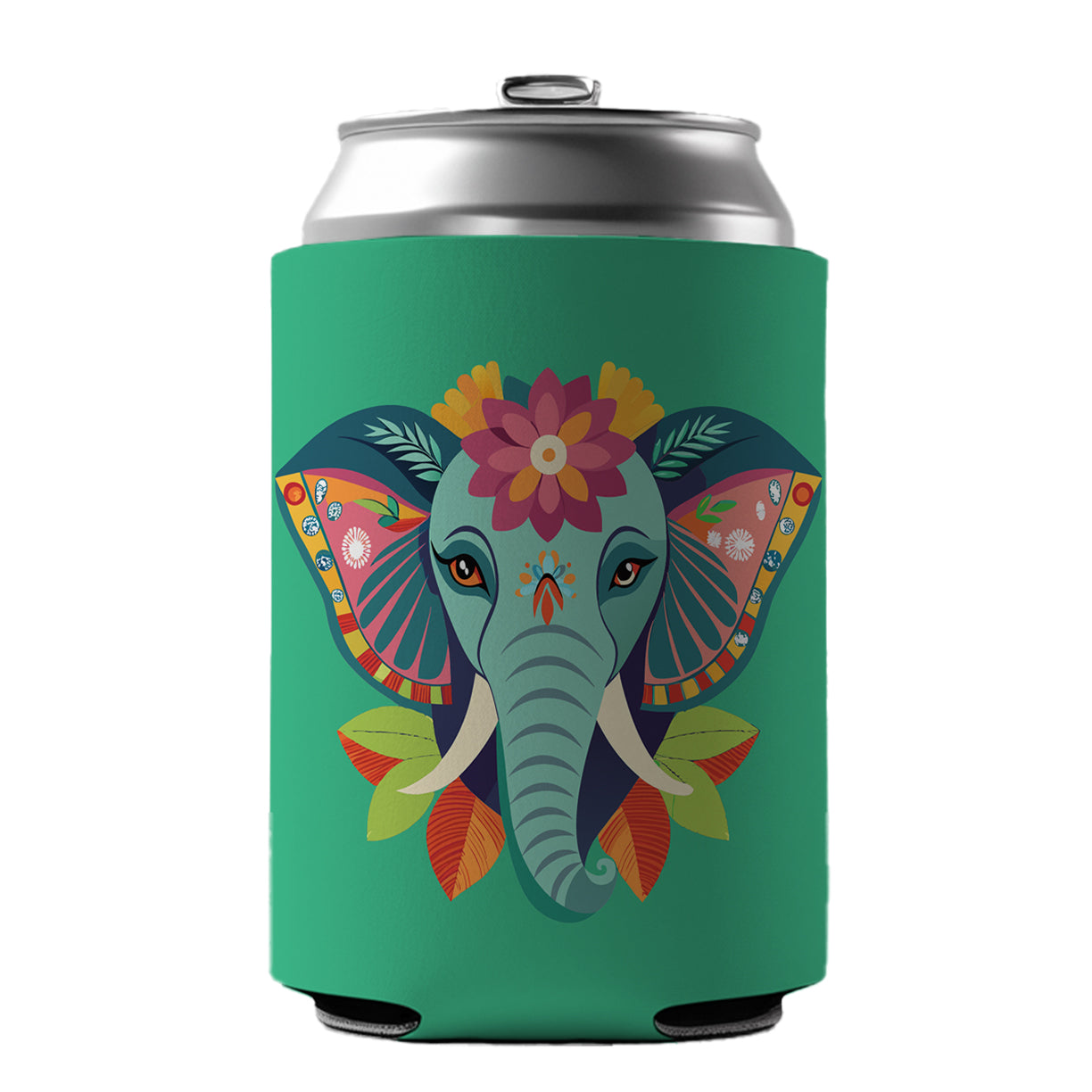 Elephant Head Floral Flowers Can Cooler Beer Soda Drink Insulated Holder Sleeve Hugger