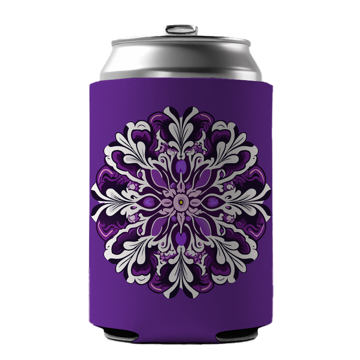 Floral Motif Mandala Purple Beautiful Can Cooler Beer Soda Drink Insulated Holder Sleeve Hugger