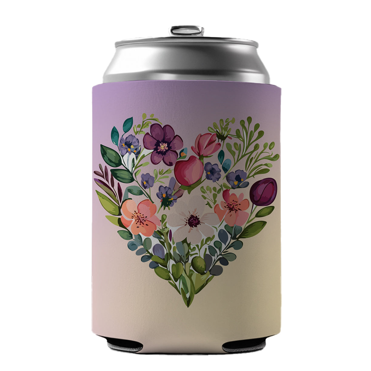 Flower Heart Floral Elegant Wedding Can Cooler Beer Soda Drink Insulated Holder Sleeve Hugger