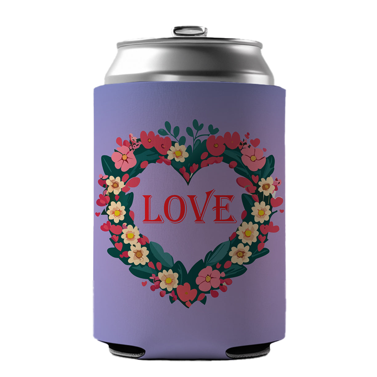 Flower Heart Love Wreath Floral Wedding Beautiful Can Cooler Beer Soda Drink Insulated Holder Sleeve Hugger