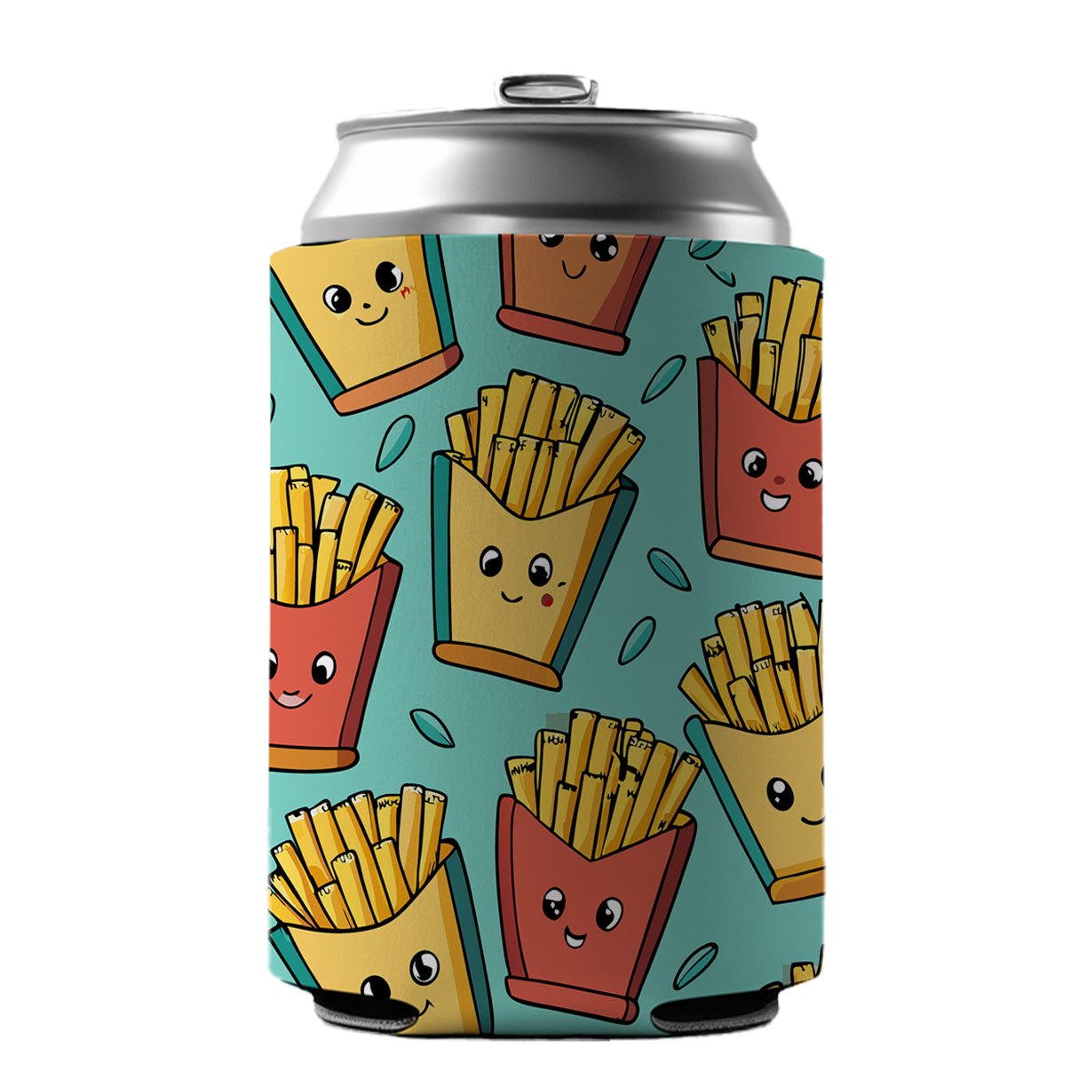 French Fries Cute Pattern Can Cooler Beer Soda Drink Insulated Holder Sleeve Hugger