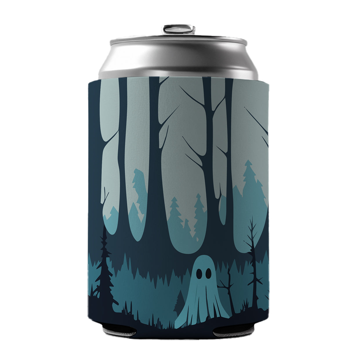 Ghost in Forest Woodland Cute Spooky Can Cooler Beer Soda Drink Insulated Holder Sleeve Hugger