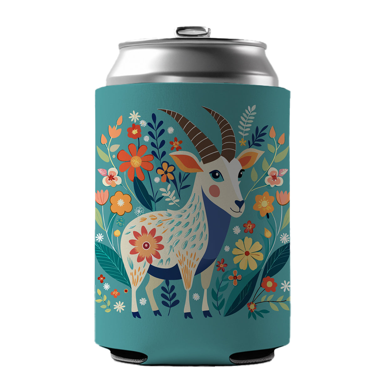 Goat Floral Flowers Can Cooler Beer Soda Drink Insulated Holder Sleeve Hugger