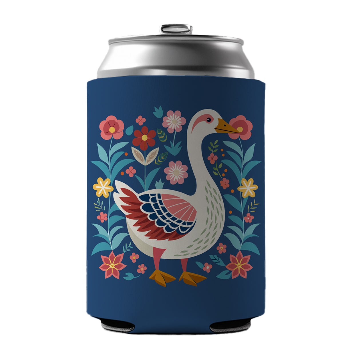 Goose Bird Floral Flowers Can Cooler Beer Soda Drink Insulated Holder Sleeve Hugger