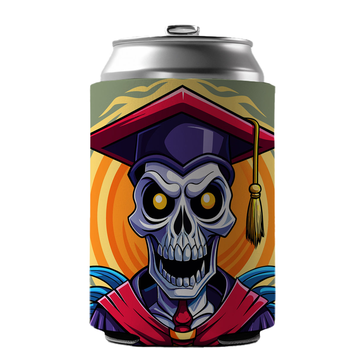 Graduate Skeleton Graduation Scary Can Cooler Beer Soda Drink Insulated Holder Sleeve Hugger
