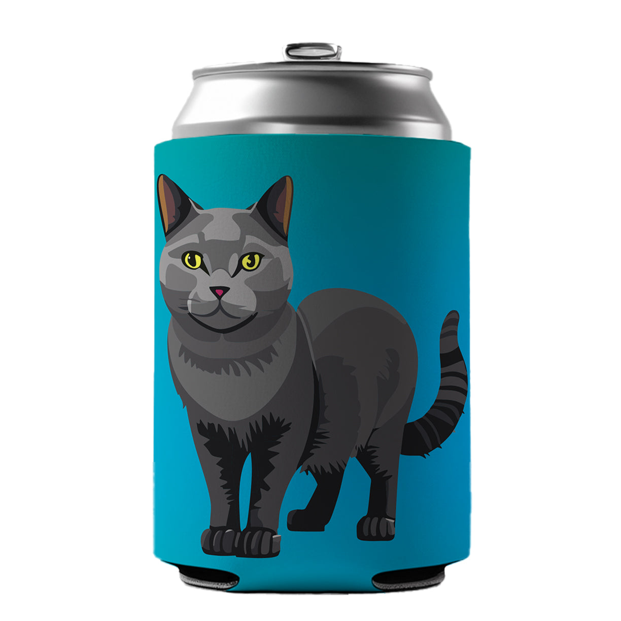 Gray Cat Standing Can Cooler Beer Soda Drink Insulated Holder Sleeve Hugger