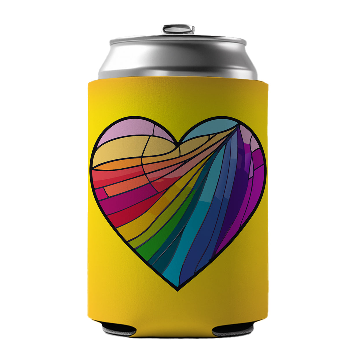Heart Rainbow Stained Glass Love LGBTQ Can Cooler Beer Soda Drink Insulated Holder Sleeve Hugger