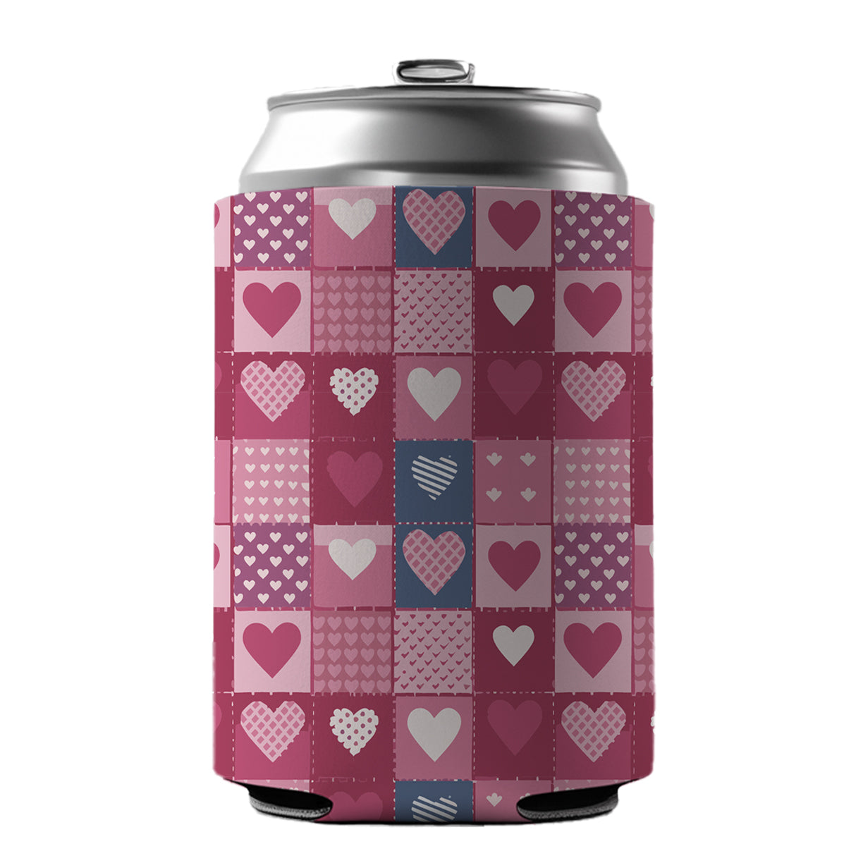 Hearts Quilt Valentines Day Anniversary Love Wedding Pattern Can Cooler Beer Soda Drink Insulated Holder Sleeve Hugger