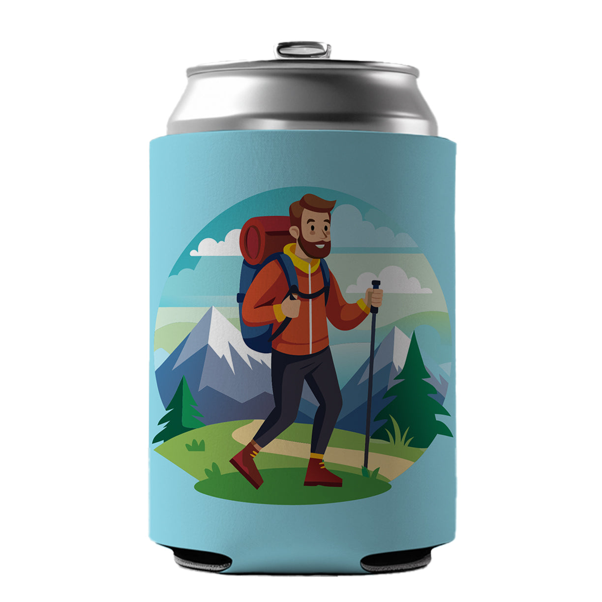 Hiker Hiking Backpacking Man Can Cooler Beer Soda Drink Insulated Holder Sleeve Hugger