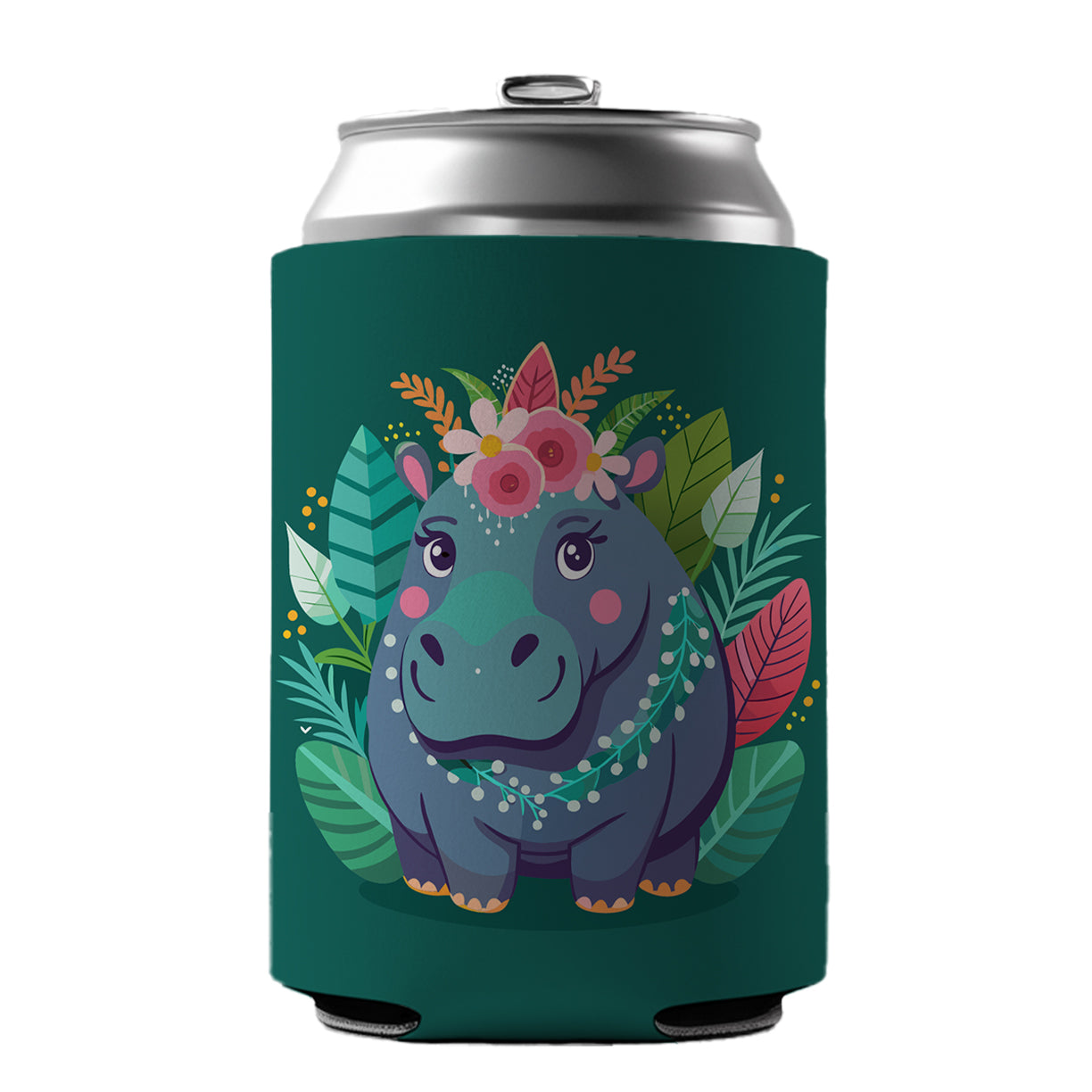 Hippopotamus Floral Flowers Can Cooler Beer Soda Drink Insulated Holder Sleeve Hugger