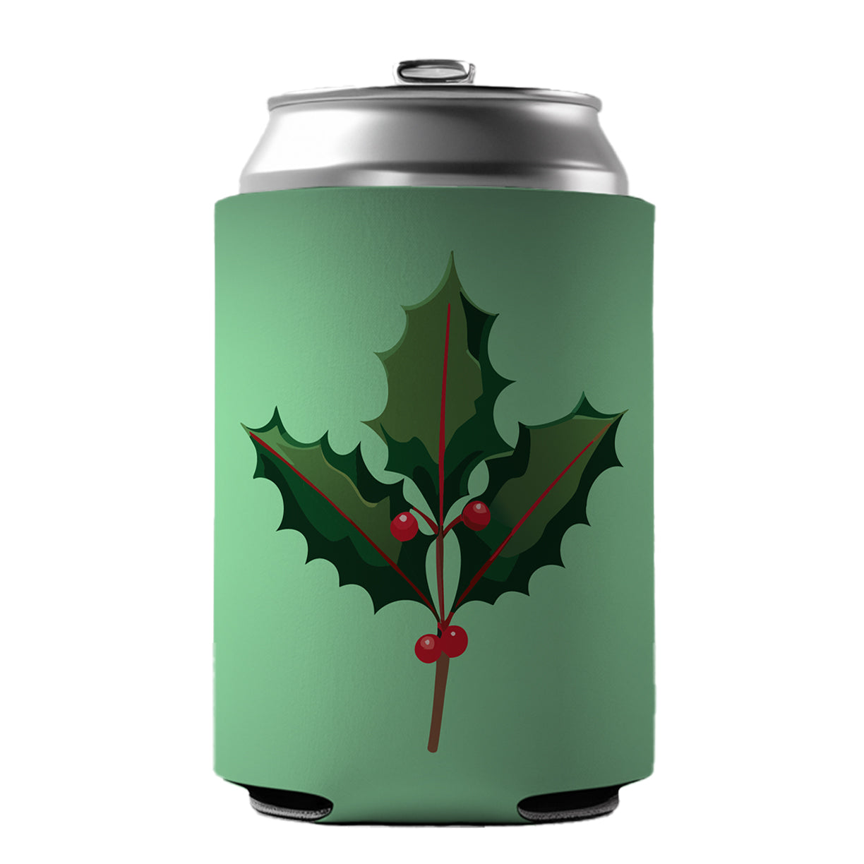 Holly Christmas Greenery Can Cooler Beer Soda Drink Insulated Holder Sleeve Hugger