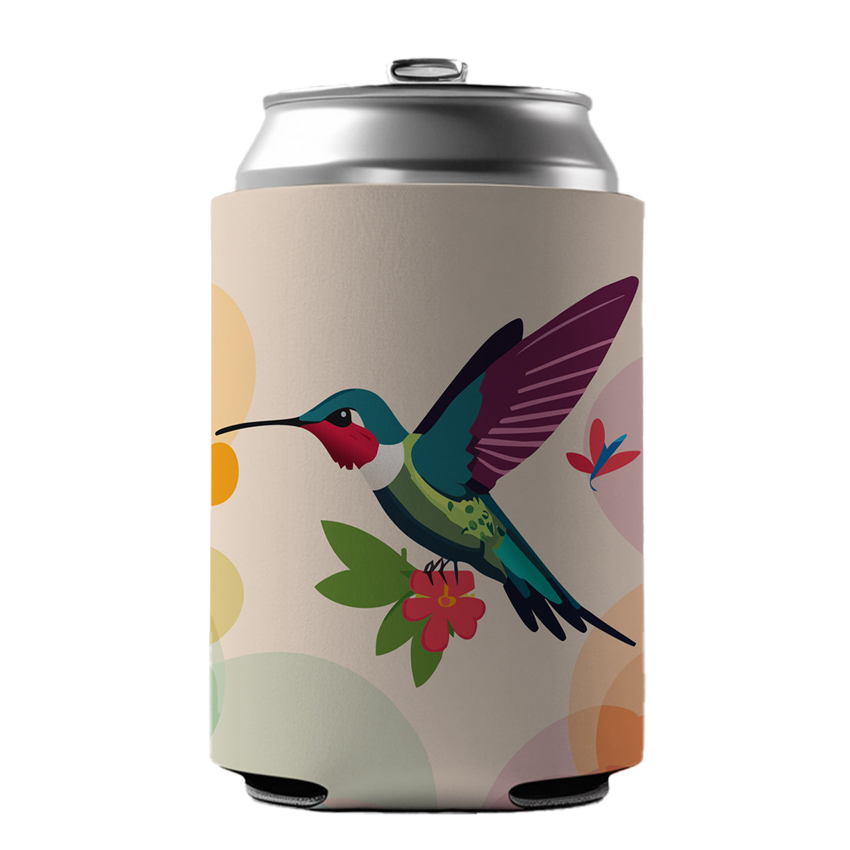 Hummingbird Colorful with Flowers Can Cooler Beer Soda Drink Insulated Holder Sleeve Hugger